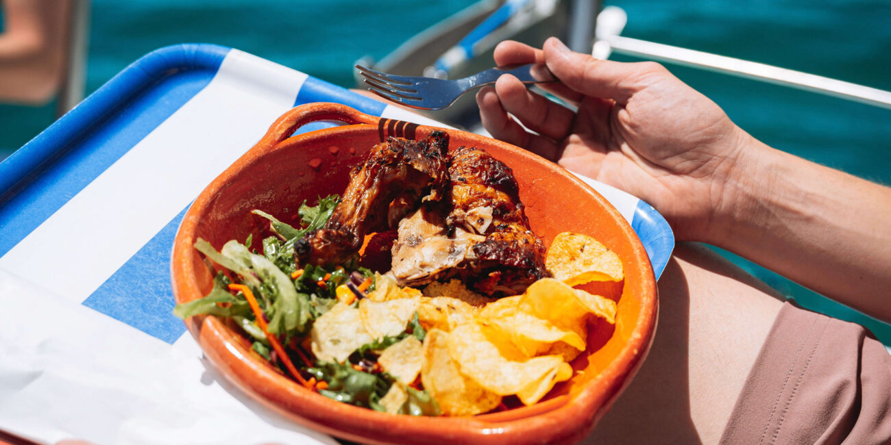 Lunch served on the deck of a catamaran in Lagos