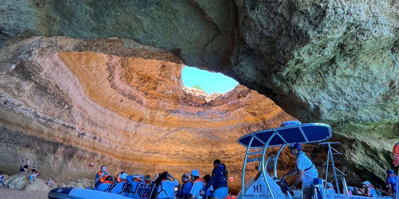 RIB passing the caves near Benagil