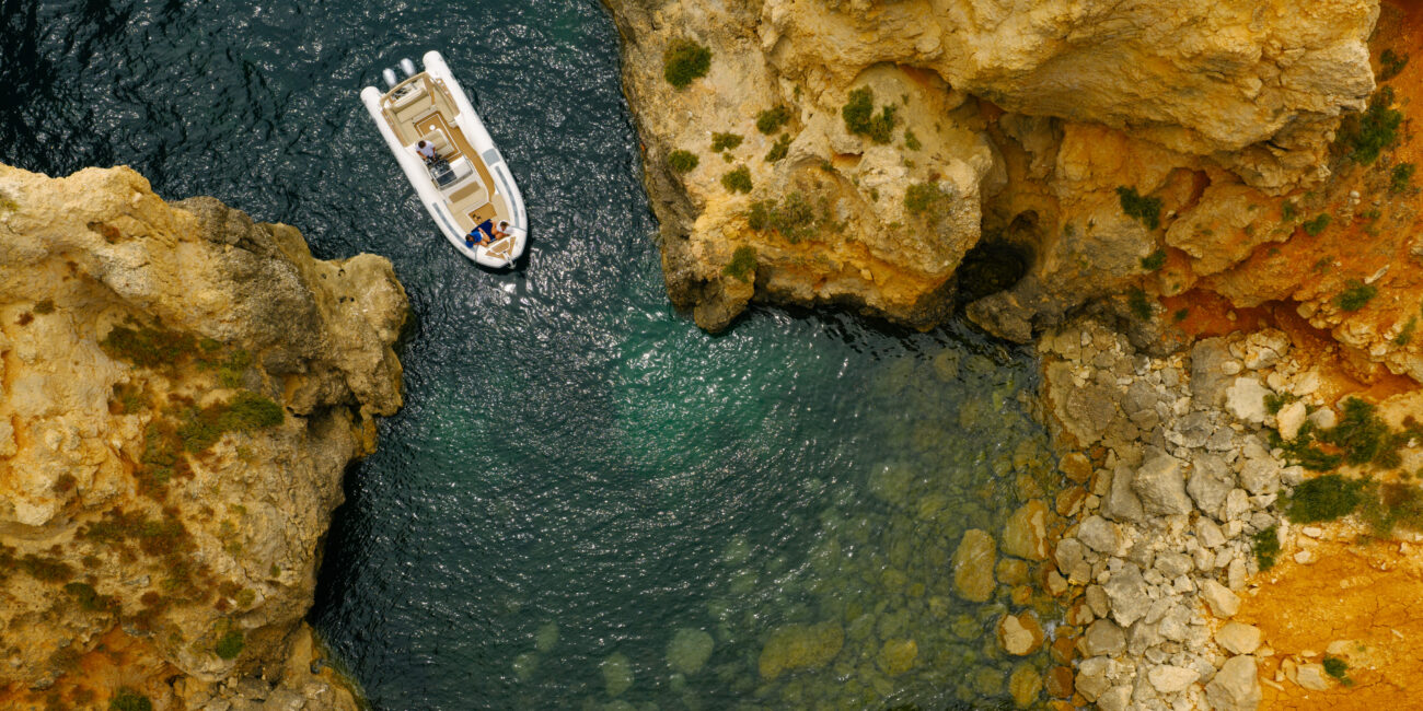 Private boat in a quiet cove near Lagos